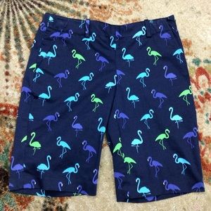 Polo Golf Ralph Lauren Bermuda Chino Shorts Womens Sz 2 Blue Multicolor Flamingo
